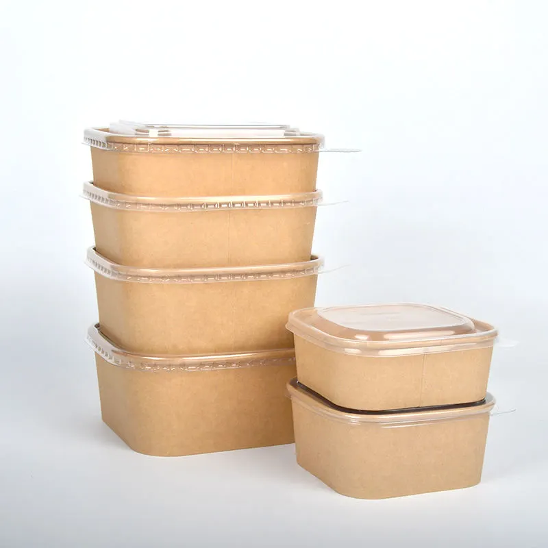 Eco Square Disposable Brown 1000ml Kraft Paper Salad Bowl