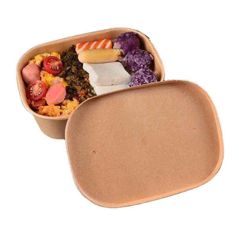 Disposable Takeaway Rectangle Paper Salad Bowl with Paper Lids