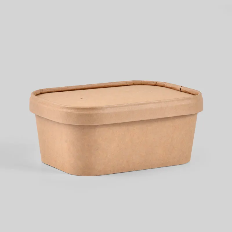Disposable Takeaway Rectangle Paper Salad Bowl with Paper Lids - Image 3