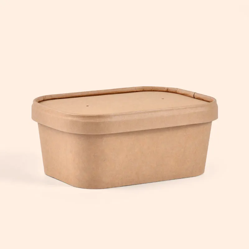 Disposable Takeaway Rectangle Paper Salad Bowl with Paper Lids - Image 4