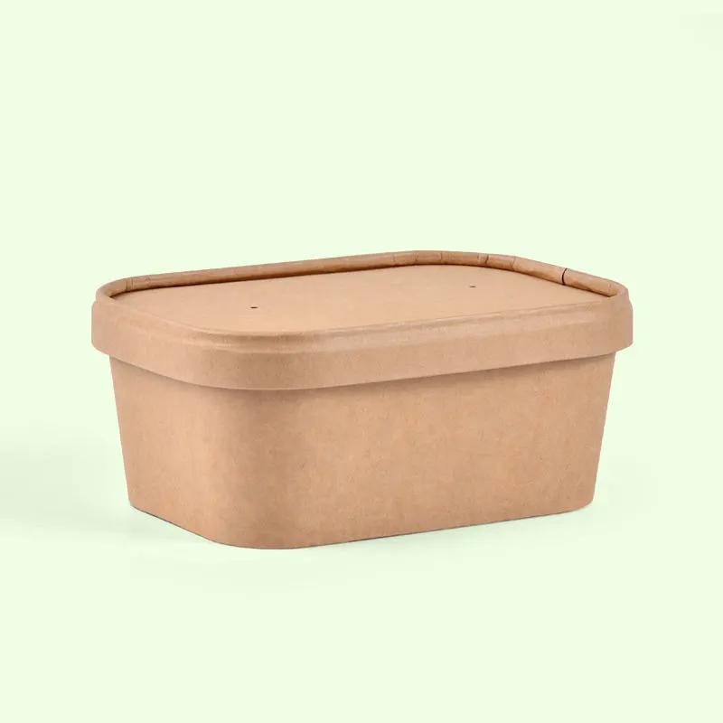 Disposable Takeaway Rectangle Paper Salad Bowl with Paper Lids - Image 5