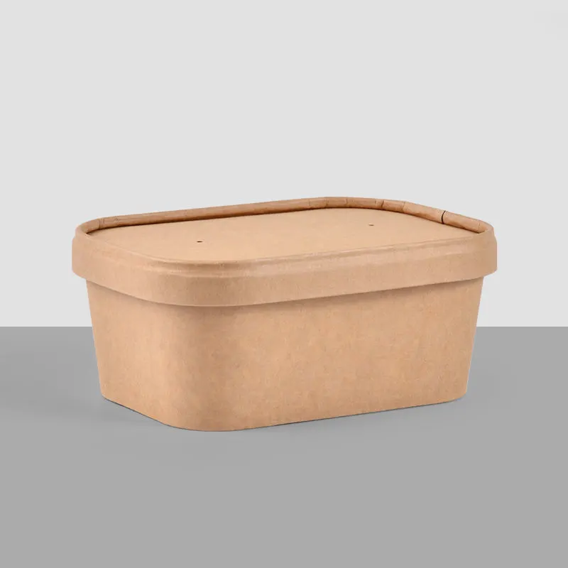 Disposable Takeaway Rectangle Paper Salad Bowl with Paper Lids - Image 7