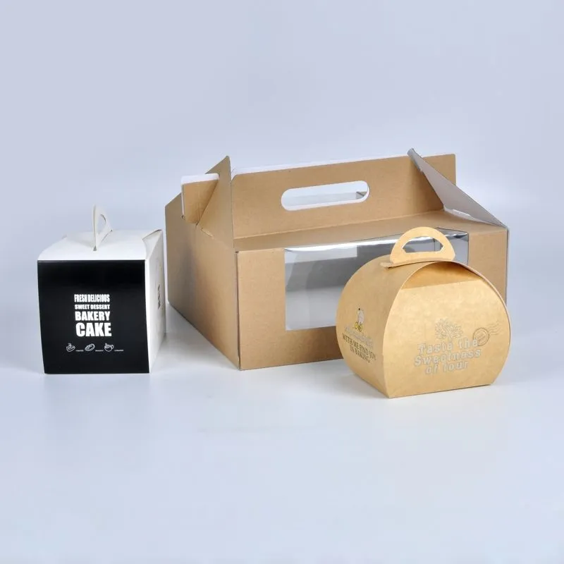 Wholesale Printed Cardboard Paper Food Cake Box with Handle