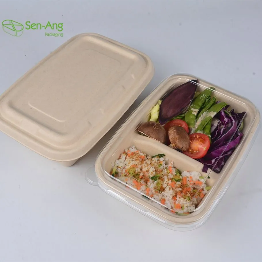 Reusable Multi Compartments Sugarcane Food Lunch Box with Lid