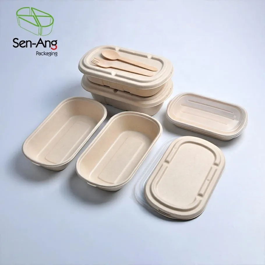 Custom Bagasse Oval Take Away Sugarcane Box with Compartment