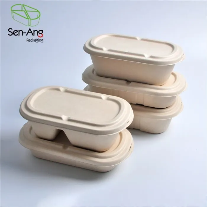 Biodegradable Oval Multi Compartments Sugarcane Food Box with Lid