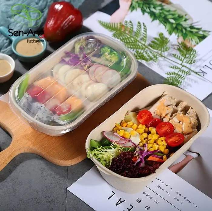 Multi Grid Bagass Lunch Oval Sugarcane Clamshell Container