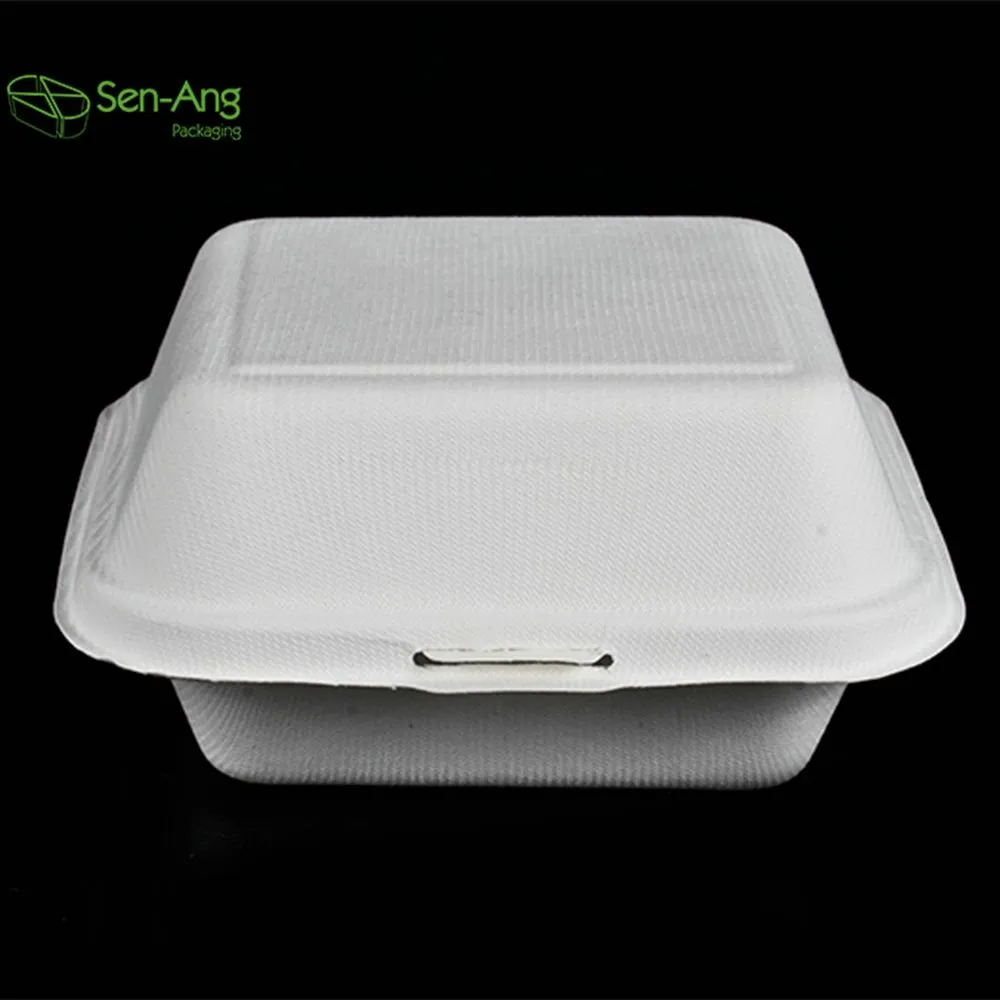 Disposable Biodegradable Paper Pulp Bagasse Clamshell Sugarcane Box