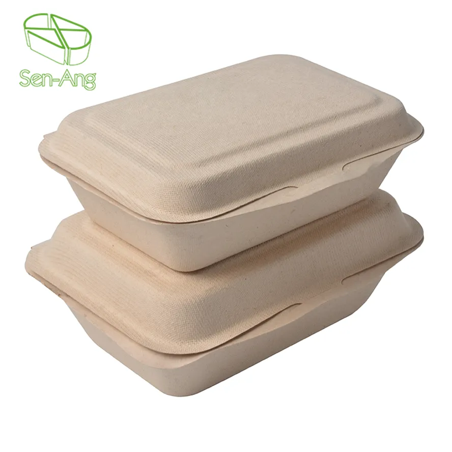 Hot Selling Take Away Bento Triple Cell Sugarcane Clamshell Box
