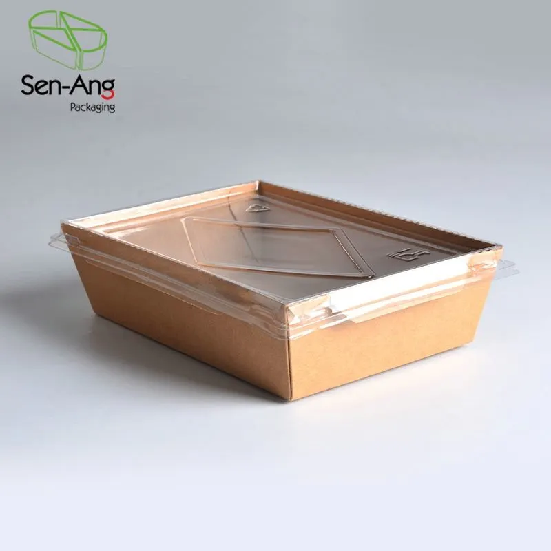 Disposable Kraft Paper Salad Container Takeaway Fruit Box with Clear Lid - Image 3