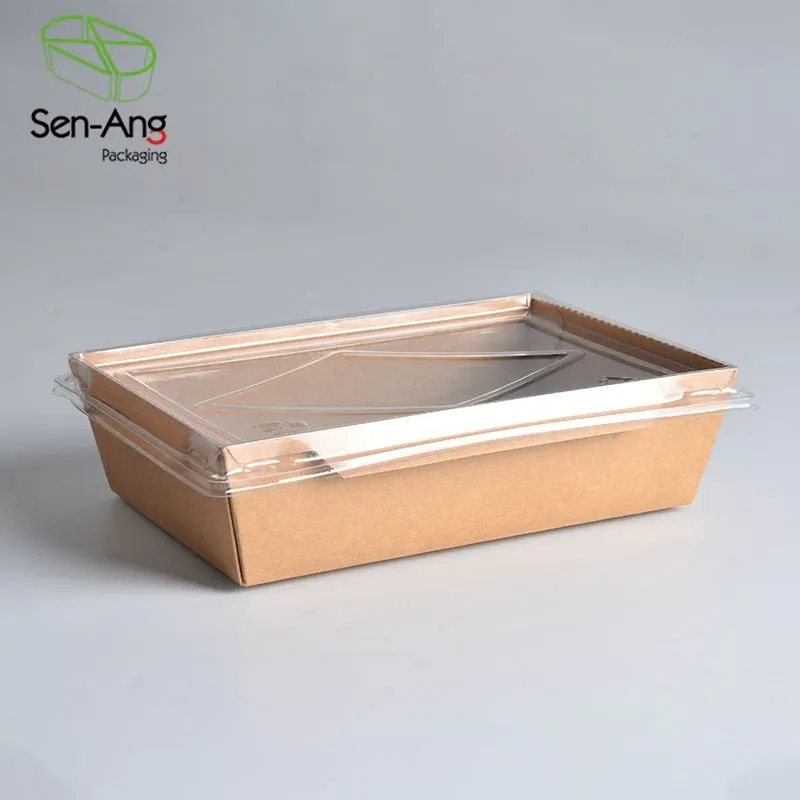 Disposable Kraft Paper Salad Container Takeaway Fruit Box with Clear Lid - Image 4