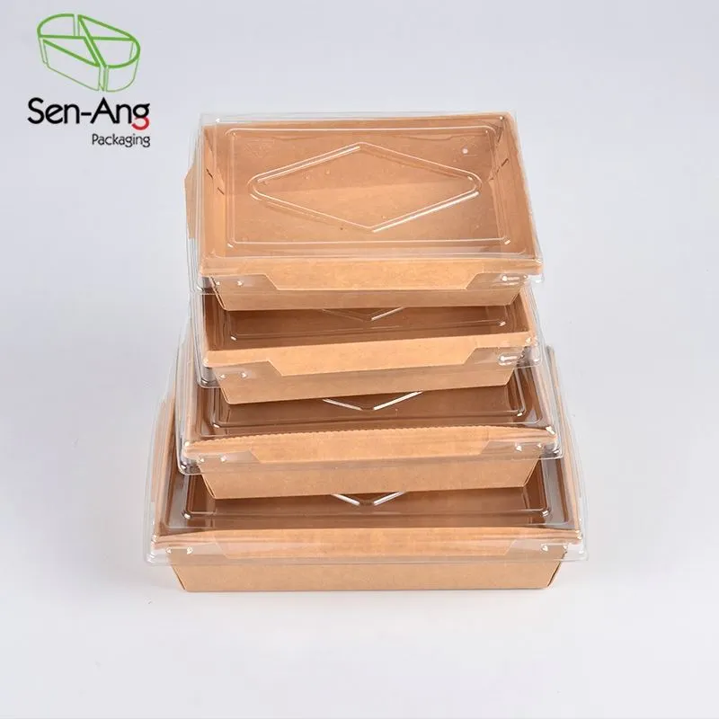 Disposable Kraft Paper Salad Container Takeaway Fruit Box with Clear Lid - Image 5