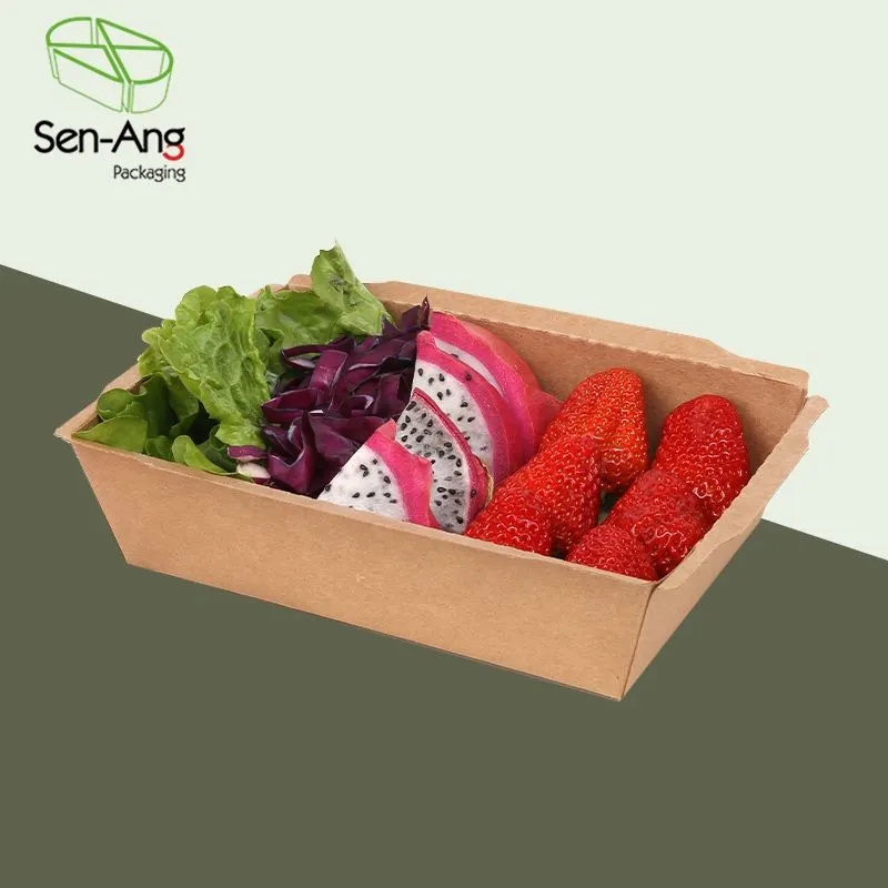 Disposable Kraft Paper Salad Container Takeaway Fruit Box with Clear Lid - Image 6