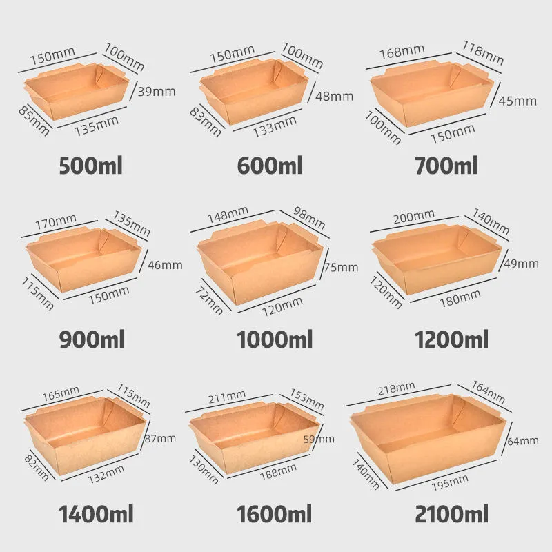 Rectangle Take Away Kraft Bento Lunch Box with PET Lid - Image 3