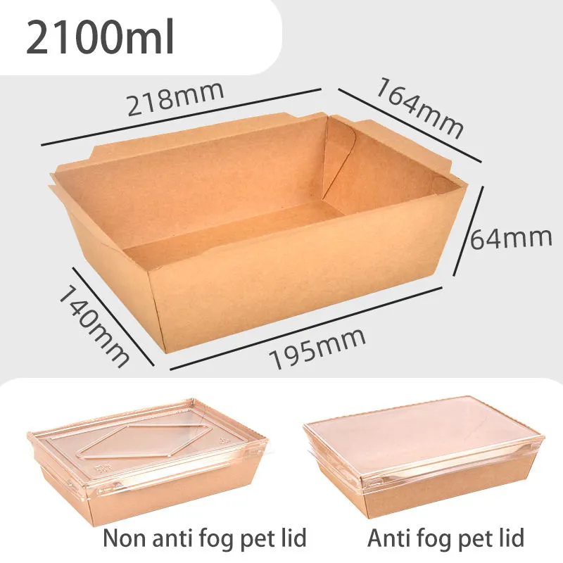 Rectangle Take Away Kraft Bento Lunch Box with PET Lid - Image 8
