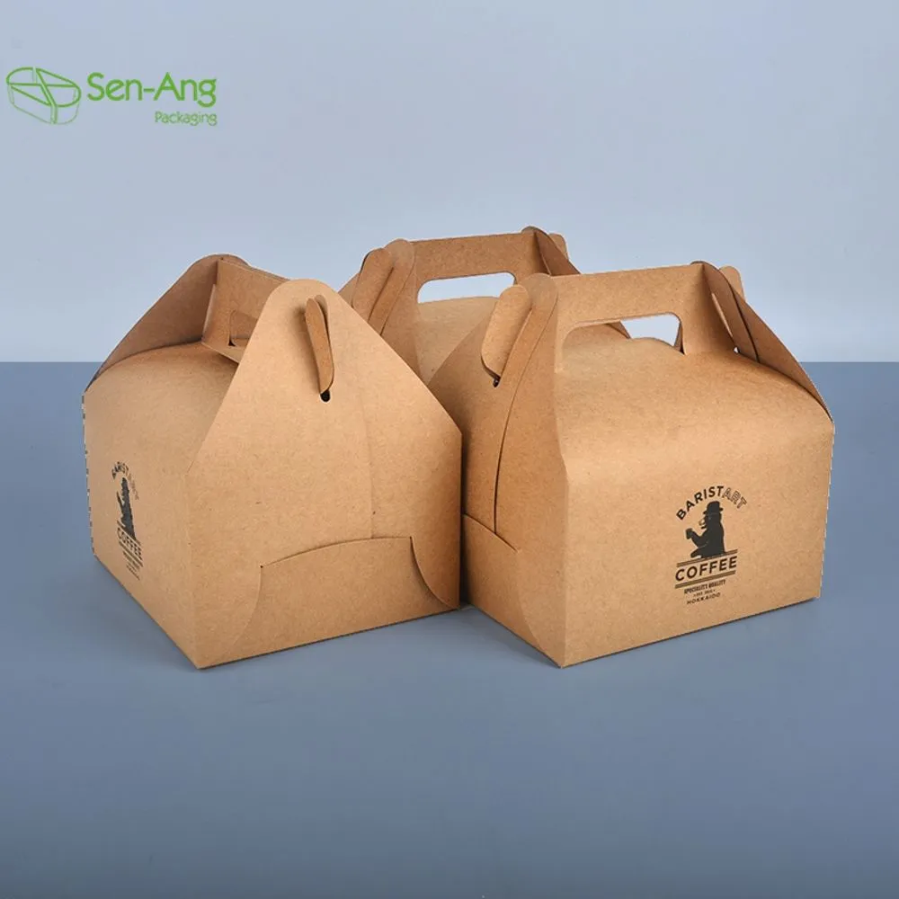 Disposable Custom Kraft Take Away with Handle Birthday Cake Paper Box