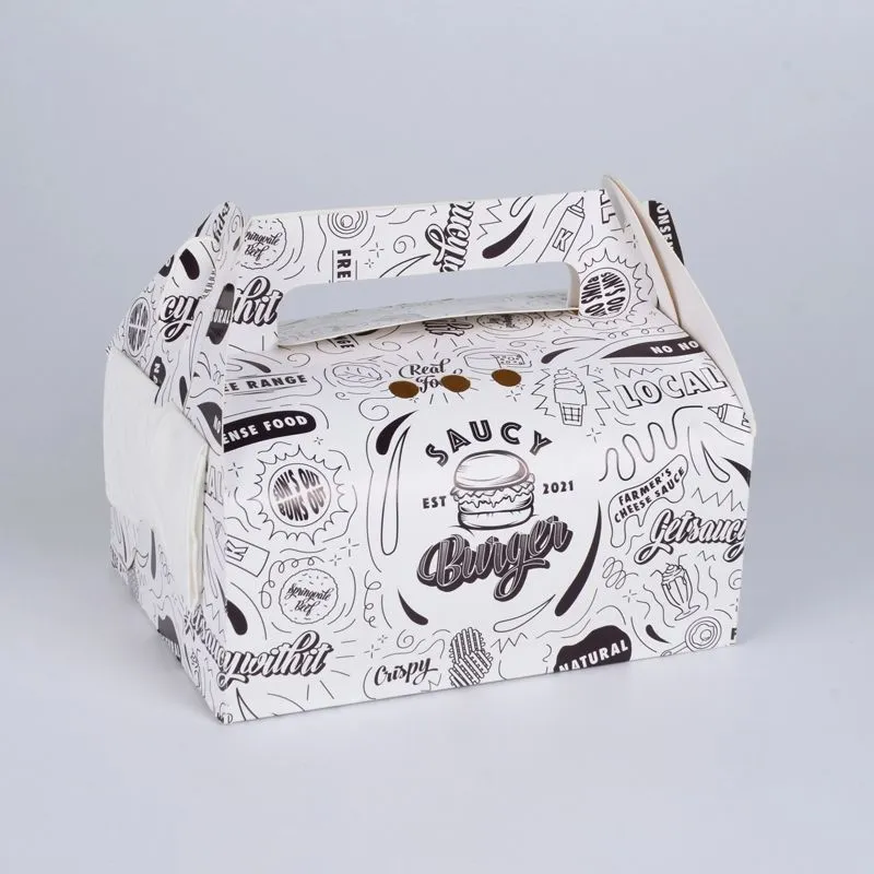 Wholesale Paper Food Packaging Cake Box with Handles